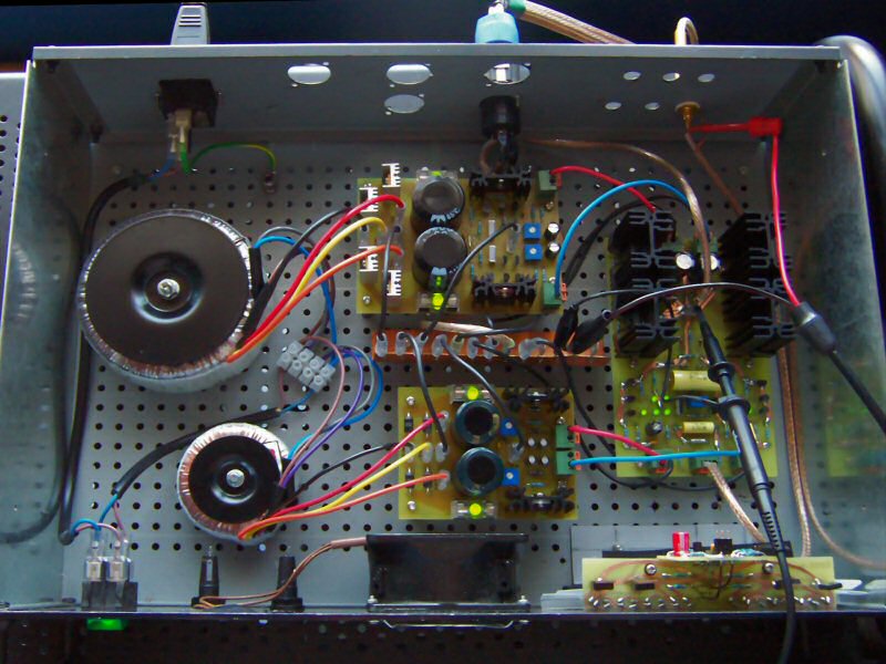 The subwoofer amplifier with the top cover removed