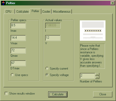 Peltier parameter entry